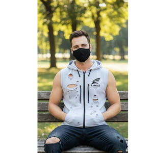Sudadera con capucha sin mangas con cremallera de alta calidad para hombre, sudadera con capucha multicolor personalizada con cremallera, sudaderas y sudaderas con capucha básicas para hombre, mezcla de algodón - Product Image 6