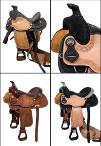 STAR HOMETEX Selle Western Artisanale Haut de Gamme en Cuir Tanné Végétal, Monture en Bois, Finition Bicolore, Siège Rembourré en Daim Noir, Motifs Complexes - Product Image 3