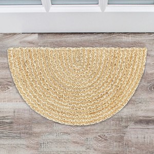Tapis de porte demi-cercle en jute tressé, couleur unie, style ferme, avec envers antidérapant en caoutchouc, à poils plats et fins - Product Image 1