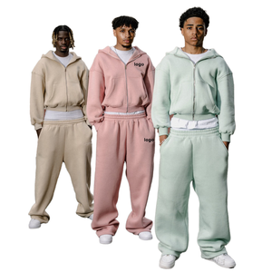OEM ODM Custom Print Winter Thermal Men's Streetwear Hoodie Sweatpants SetHeavyweight Baggy Fleece Oversized <b>Knitted</b> 100% Cotton - Product Image 1