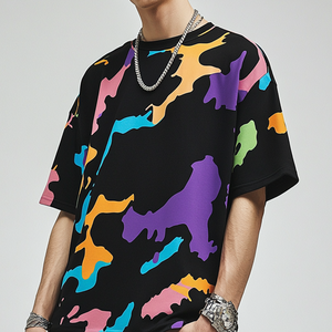 เสื้อยืดฮิปฮอปสตรีทแวร์ทรงโอเวอร์ไซส์สีดำผ้าฝ้ายนุ่มพิมพ์ลายกราฟิกดอกไม้หัวกะโหลกสีสันสดใสทันสมัยสำหรับผู้ชาย - Product Image 4