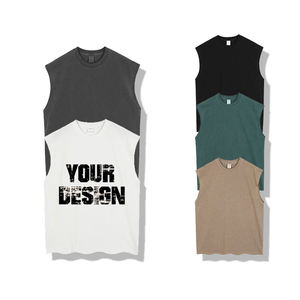 T-shirts sans manches personnalisés en gros, 100 % coton, respirants, écologiques, pour le sport et le fitness, effet délavé - Product Image 2