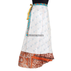 Falda Larga de Seda Estilo Sari, Diseño Elegante y Moderno, Falda Cruzada de Seda Vintage, Falda Cruzada Larga de 38 Pulgadas, Falda Maxi Tipo Halter - Product Image 2