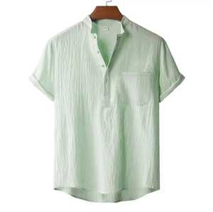 Men's Short Sleeve O-Neck 100% Cotton <b>Shirt</b> Regular Fit Casual Knitted Animal Print <b>Sequin</b> Embroidery Front Breathable Regular - Product Image 1