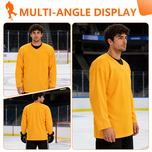 Jersey de Hockey sobre Hielo para Hombre, Cuello en V, Color Amarillo Sólido, Manga Larga, Antibacterial, Poliéster, Ropa de Entrenamiento, Corte Regular para Adultos - Product Image 2