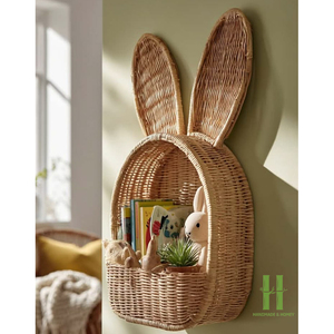 Étagère murale en rotin écologique faite à la main, design lapin, organisateur de rangement en osier naturel pour chambre d'enfant, chambre des enfants, maison durable - Product Image 1