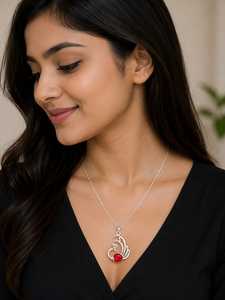 Elegant Silver Plated Swan Pendant <b>Necklace</b> with Pink Crystal Stone for Women | Fashion Jewelry <b>Necklace</b> | Lightweight Pendant | - Product Image 4