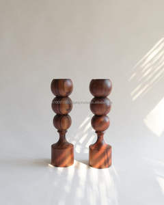 Wholesale Antiqued Mango Wood <b>Candle</b> Stand <b>Set</b> Handmade Wooden Pillar Lantern Design Christmas 2 Wooden <b>Candle</b> Holders for Home - Product Image 1