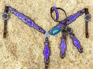 Weave Knotted <b>Leather</b> Headstall Breast Collar Set Hand <b>Tooled</b> Basket Weave Western Horse Tack Durable Riding Gear Set - Product Image 3