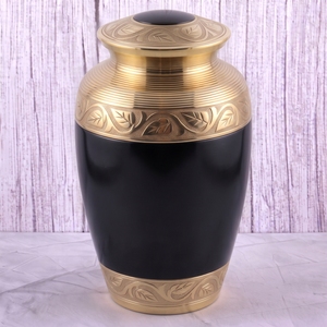 Urna Funeraria de Latón con Patrón de Hojas Azules y Plateadas, Acabado Metálico, para Cenizas Humanas, Urna Conmemorativa - Product Image 3