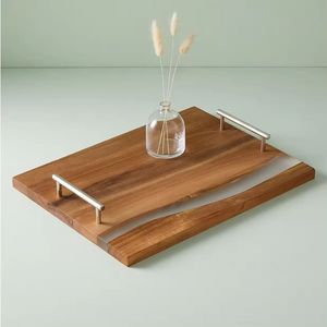 Plateau de service en résine époxy avec poignées métalliques pour organiser les bijoux, la vanité et les cadeaux, vaisselle moderne pour la maison et la cuisine, plateau moderne pour la table - Product Image 3