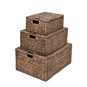 Wholesale Farmhouse Water Hyacinth <b>Rectangular</b> Decorative <b>Baskets</b> for Storage with Lids and Handles from Vietnam - Product Image 1