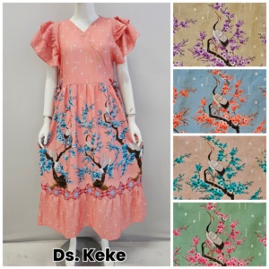 Chemise de nuit Chrysanta pour femme, longueur genou, style kimono, col rond, manches à volants doux, imprimé floral, en rayonne, pour l'été et le quotidien - Product Image 4