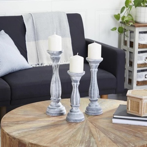 Magnifique ensemble de 3 bougeoirs en bois faits à la main, style rustique, accessoires décoratifs pour la maison, pour table à manger, à bas prix - Product Image 1