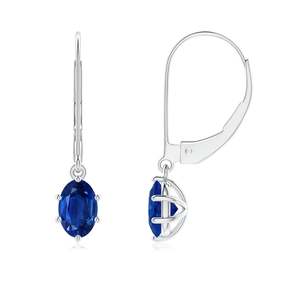 Pendientes de Oro Sólido de 14 Quilates con Zafiro Azul Ovalado y Cierre de Palanca |   Pendientes Clásicos con Piedras Preciosas Azul Rey - Product Image 1