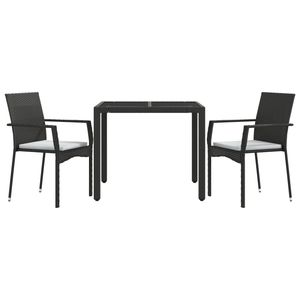 Set da Pranzo da Giardino in Rattan Nero per 2 Persone, Resistente alle Intemperie, Arredamento da Esterno in Stile Contemporaneo - Product Image 3