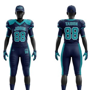 Uniforme de football américain unisexe, maille polyester premium 220 GSM, bleu marine turquoise, maillot personnalisé, ensemble de pantalon rembourré TAISON SPORTS Plus - Product Image 1