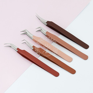 Aplicador de pestañas de volumen fino de ángulo 90 japonés personalizado pinzas de agarre plano punta de fibra antideslizante de acero inoxidable para pestañas - Product Image 5