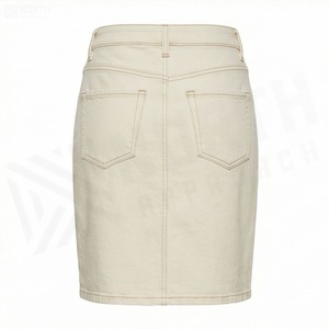 Jupe crayon mini en denim taille haute pour femme avec poches, couleur unie, tissu tissé, toutes saisons - Product Image 1