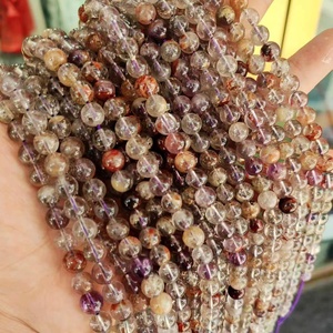 Perles de pierres précieuses en quartz améthyste fantôme violette naturelle et cacoxénite, lisses, en brin, certifiées IGI, du Rajasthan, pour la création de bijoux DIY - Product Image 5