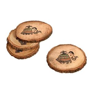 Handmade Wood Round Coasters Set With Cartoon <b>Elephant</b> Design For Tea Coffee Mats & Pads - Product Image 5