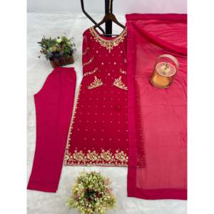 Beautiful Embroidered Salwar Kameez with <b>Sequins</b> <b>Top</b>-Bottom and Dupatta Made of Polyester for Weddings - Product Image 2