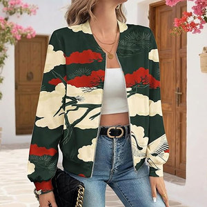 <b>Womens</b> Sheep Skin Bomber Jacket Long Sleeve Lightweight <b>Windbreaker</b> Outwear Top <b>for</b> Casual Everyday Winter Fashion - Product Image 6