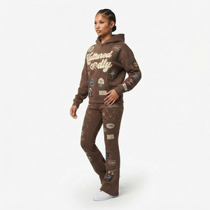 Conjunto de chándal de invierno para mujer con sudadera con cremallera y pantalones acampanados, sudadera extragrande y pantalones deportivos de forro polar de corte relajado - Product Image 4