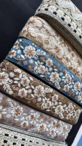 Cinta de encaje de voile bordada floral de 1 pulgada de alta calidad, ribete festoneado vintage ecológico para prendas al por mayor - Product Image 5