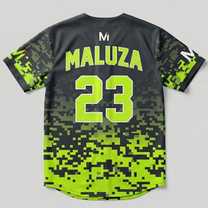 Camiseta de Béisbol con Camuflaje Digital Personalizado, Verde Neón y Negro, Uniforme Deportivo, Transpirable y de Secado Rápido, MALUZA INDUSTRIES - Product Image 3