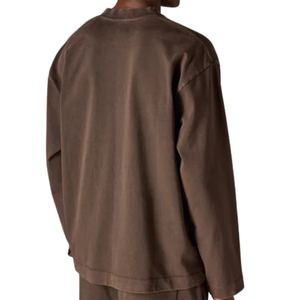 T-shirt à manches longues pour homme, en coton, couleur marron délavé, col rond, style streetwear décontracté, look vintage doux - Product Image 5