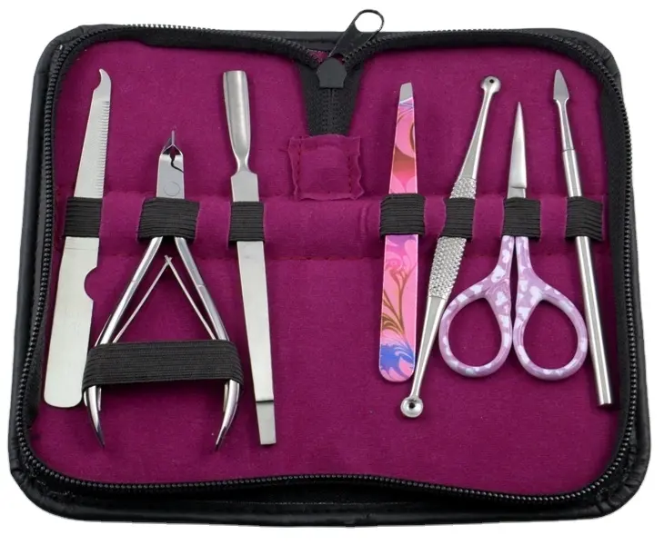 Kit de manucure Outils pour ongles Ensemble de 7 pièces avec pince à ongles Clipper Pince à épiler Ciseaux à cuticules Kit de manucure