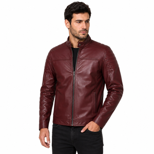 Veste en cuir pour homme avec matière résistante, surface lisse, poches sécurisées et doublure chaude, idéale pour les journées fraîches, look décontracté. - Product Image 1