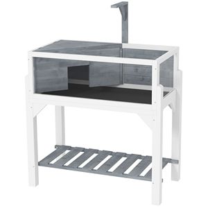 Terrario in Legno Grigio per Tartarughe con Ripiano Portaoggetti, Recinto per Serpenti da Interno con Finestre Trasparenti, Coperchio Apribile e Supporto per Lampada - Product Image 1