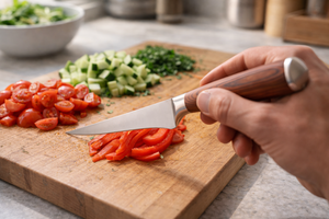 Cuchillo de Cocina Santoku Profesional JingRui de 6.9 Pulgadas, Acero Inoxidable Alemán de Alta Calidad DIN1.4116, Mango de Madera Pakka - Product Image 5