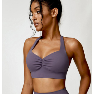 Sujetador deportivo halter morado para mujer con espalda cruzada, diseño sin aros y sin costuras, de elastano y poliéster, para todas las estaciones - Product Image 1