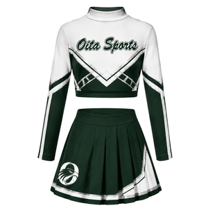 Dark Green <b>White</b> Sublimated Cheer <b>Long</b> Sleeve Uniform Set Pleated <b>Skirt</b> Athletic Team Sportswear Training Practice Performance - Product Image 2