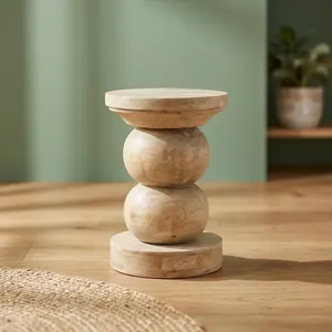 Modern Solid Wood <b>Side</b> <b>Table</b> Sculptural Round Accent End <b>Table</b> Minimalist Bedroom Living Room Furniture Contemporary Home Decor - Product Image 1