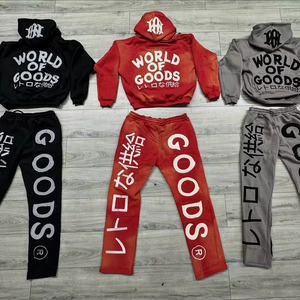 Men's Custom Logo 100% Cotton Heavyweight Acid Wash Sun Faded Hoodie Sweatpants <b>Set</b> Cut <b>Sew</b> Streetwear Tracksuit - Product Image 4