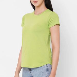 Camiseta de Manga Corta para Mujer, Cuello Redondo, Color Verde Lima, Corte Regular, Informal, Color Sólido, 100% Algodón Jersey, para Primavera/Verano - Product Image 2