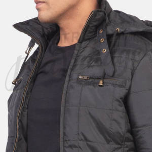 Chaqueta Acolchada Negra de Invierno para Hombre con Capucha Desmontable, Corte Ajustado Informal, Cálida, Acolchada, Resistente al Viento, Abrigo Térmico para Exteriores - Product Image 4
