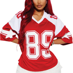 Camiseta de Fútbol Americano Roja Personalizada al por Mayor, Estilo Retro Urbano, con Diseño de Estrella, Transpirable, Estilo Casual - Product Image 3