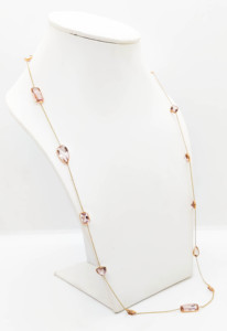 Collier en Morganite naturelle en or jaune massif 18 carats – Chaîne de pierres précieuses roses serties en forme mixte, bijoux de luxe de créateur - Product Image 5