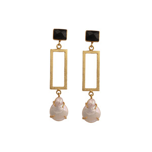 Black Onyx & Pearl Geometric Dangle <b>Earrings</b> Gold Plated Statement <b>Earrings</b> for Women Jewelry - Product Image 3