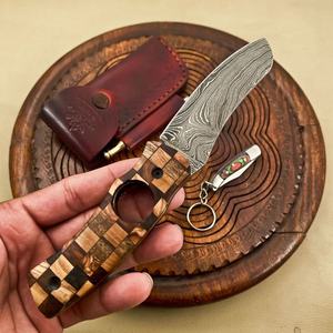 Cuchillo de acero de Damasco con hoja recta de 0.6mm de grosor y mango de madera, cuchillo de camping, cuchillos de bolsillo en venta. - Product Image 5