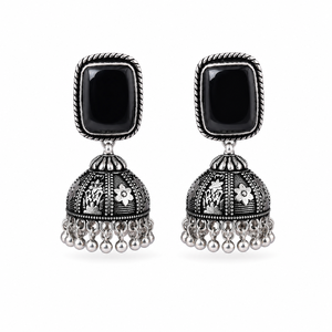 Wholesale Brass Oxidized <b>Silver</b> Black Onyx Jhumka <b>Earrings</b> for Women | Handmade Indian Ethnic Boho <b>Dangle</b> Drop Party <b>Earrings</b> - Product Image 1