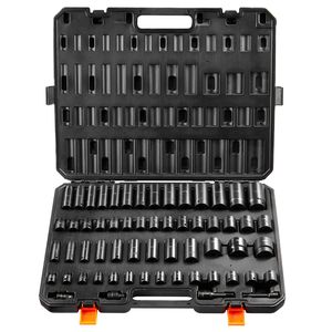 Set di chiavi a bussola a impatto profonde da 59 pezzi in acciaio legato Cr-Mo, con attacco da 3/8 e 1/2 pollici, da SAE 5/16 a 1 1/4 pollici (6-32 mm) metrico, a 6 punte, di Au - Product Image 6