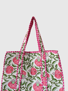 Sac fourre-tout en toile à motif floral bohème rose, fermeture ouverte, sac de shopping pour femme toutes saisons - Product Image 5