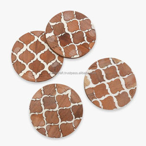 Round Wooden <b>Coasters</b> Set With Geometric Pattern Bohemian Style <b>Heat</b> Resistant Drink Mats For Coffee Table Decor - Product Image 6