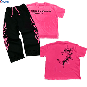 Men Outfit Stylish Casual Unisex <b>Sets</b> Custom Heat-Transfer Printed Solid Summer Lightweight Breathable 2pcs <b>Set</b> Short Sleeve - Product Image 6